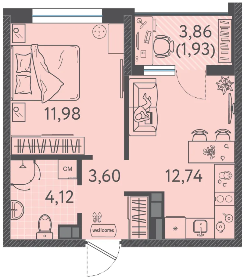 1-комн. 34.3 м²