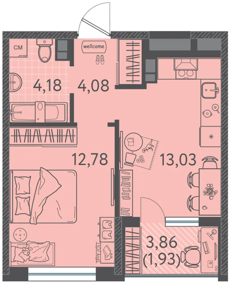 1-комн. 35.9 м²