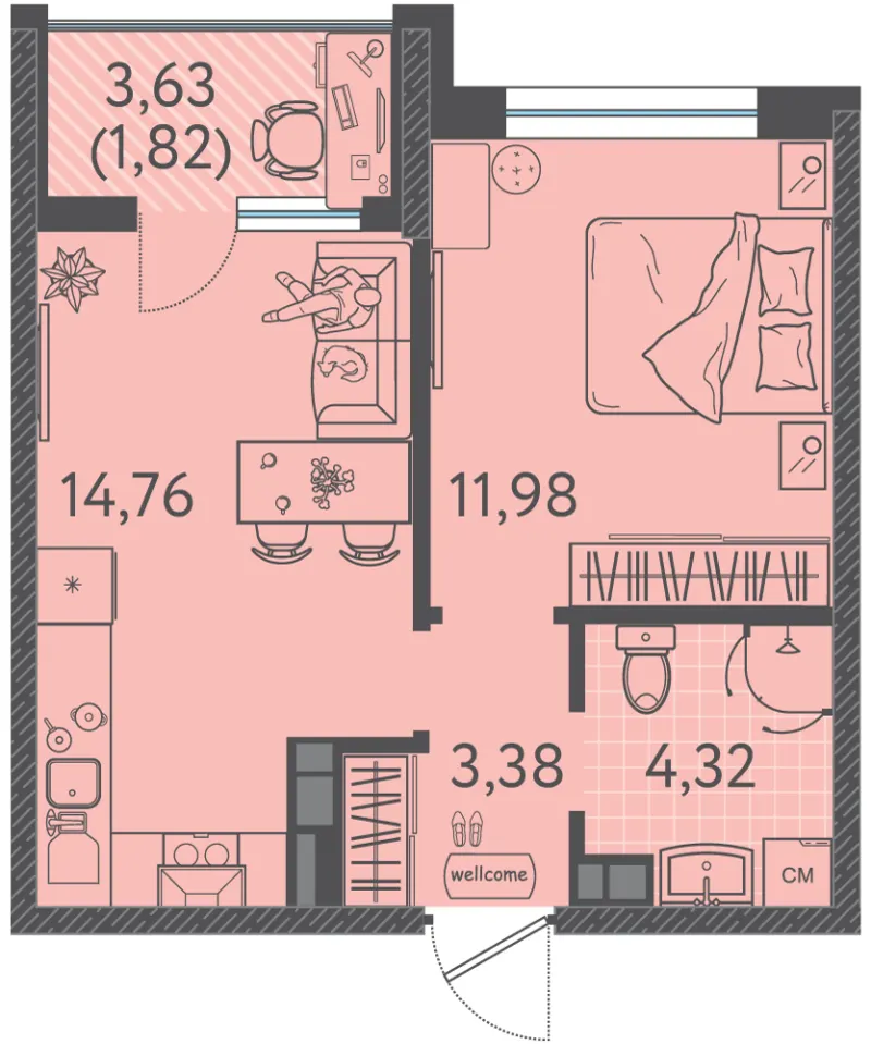 1-комн. 36 м²