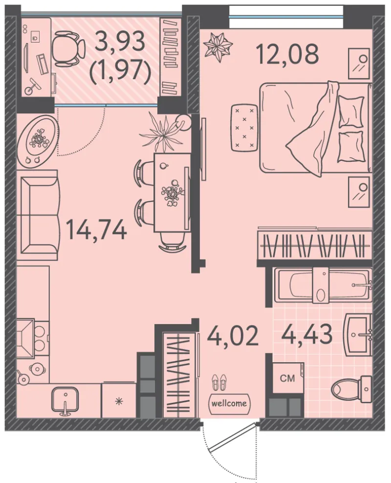 1-комн. 36.3 м²