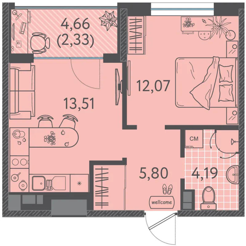 1-комн. 36.9 м²