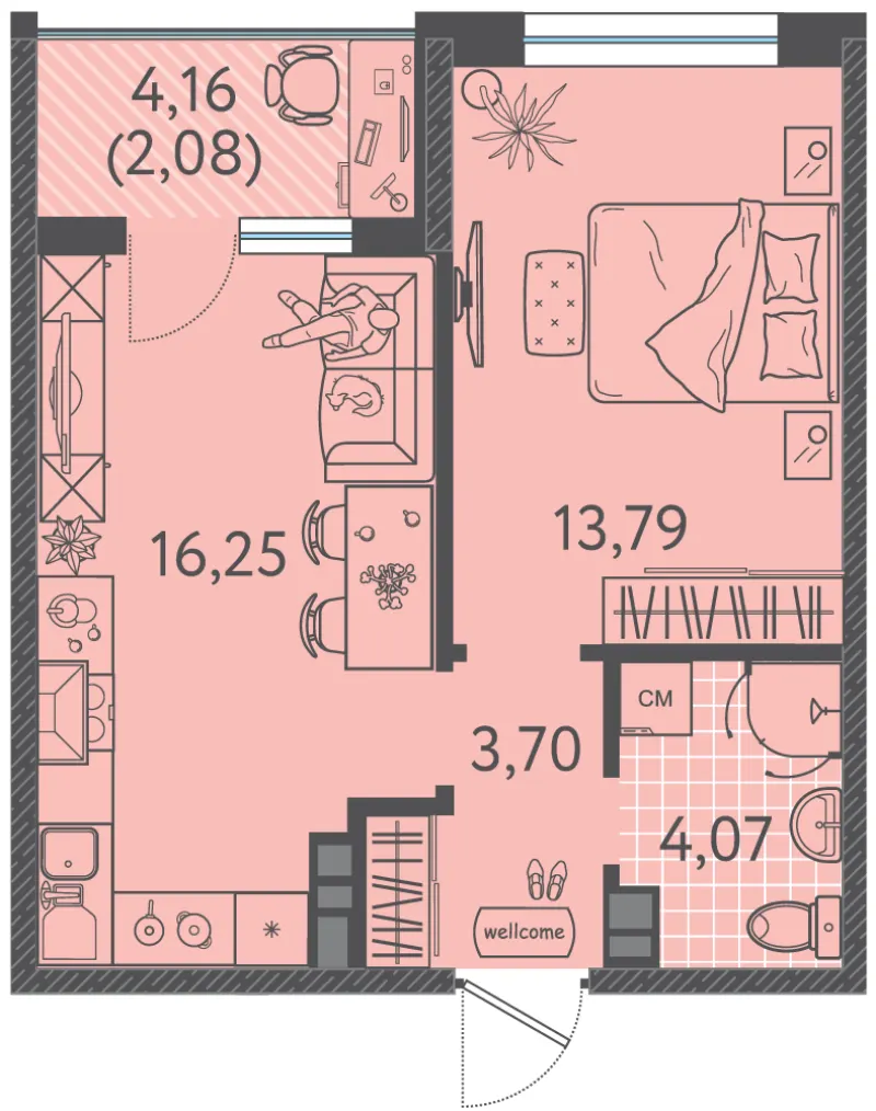 1-комн. 39.5 м²