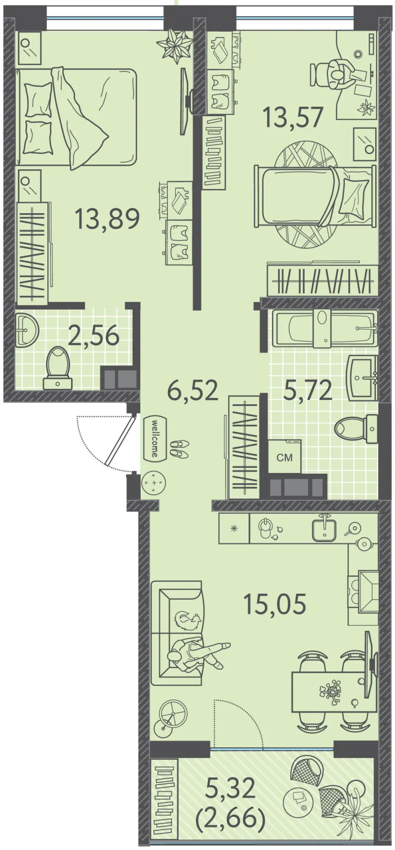 2-комн. 59.7 м²