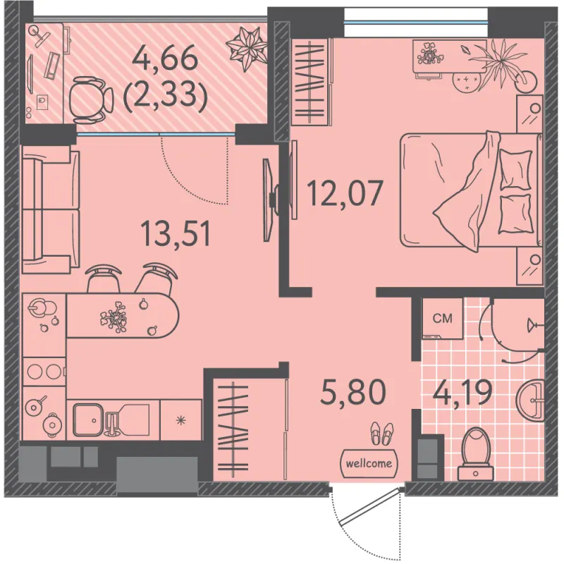 1-комн. 37.1 м²
