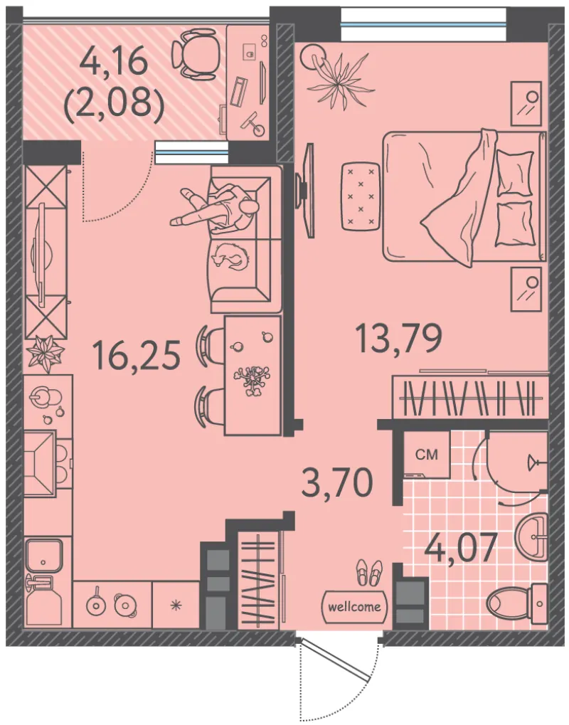 1-комн. 39.5 м²