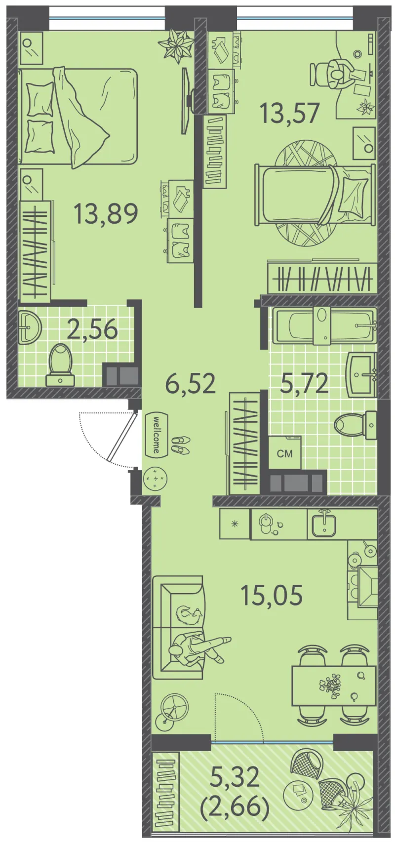 2-комн. 59.6 м²
