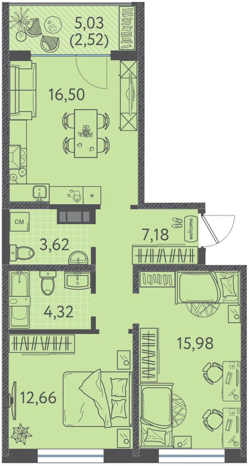 2-комн. 61.8 м²