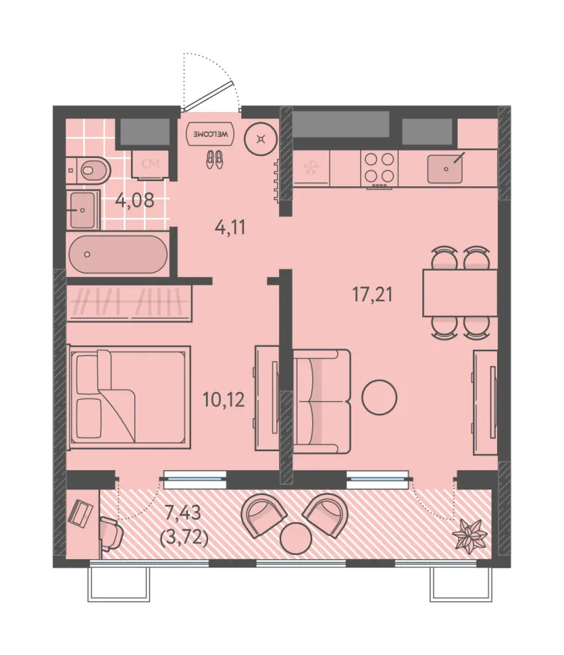 1-комн. 39.2 м²