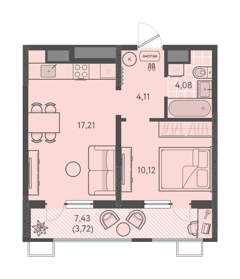 1-комн. 39.2 м²