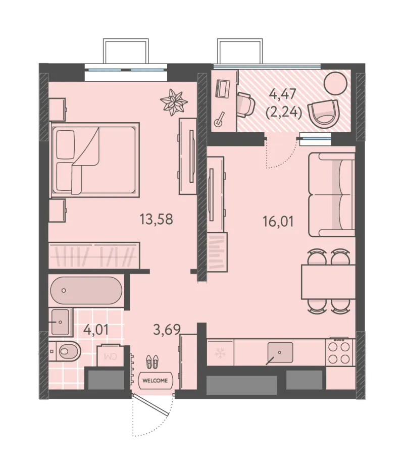 1-комн. 39.5 м²