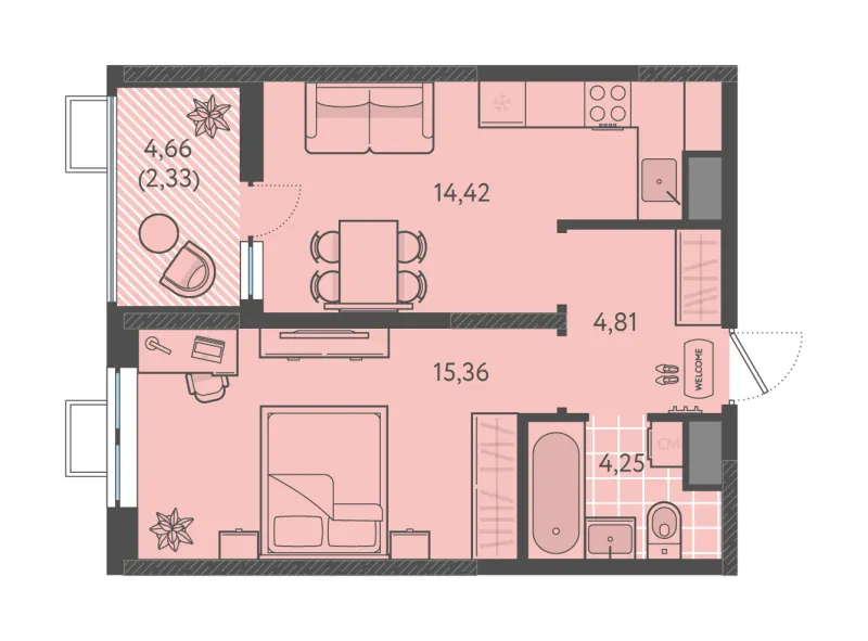 1-комн. 41.2 м²