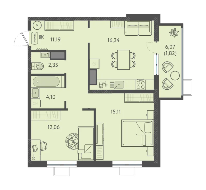 2-комн. 63 м²
