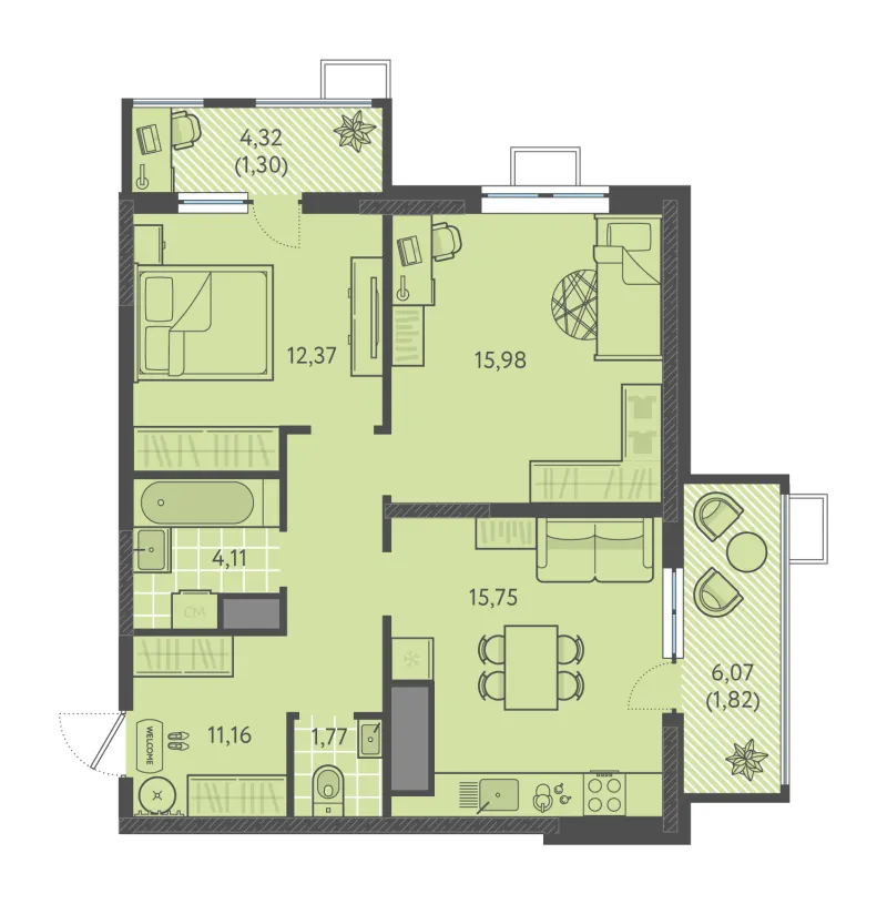 2-комн. 64.3 м²