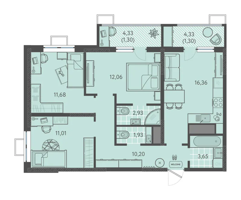 3-комн. 72.4 м²