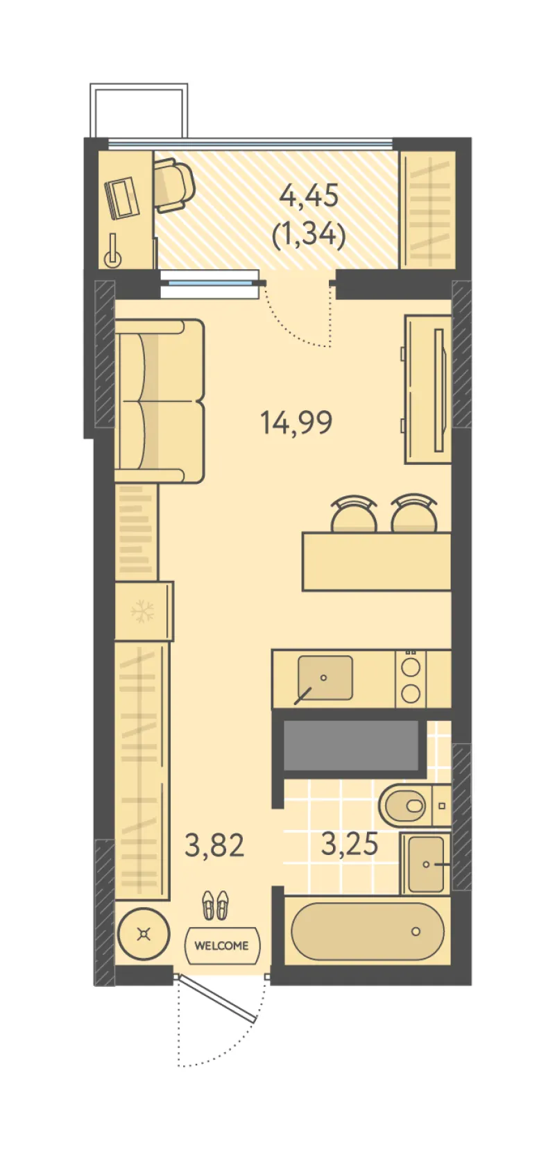 Студия 23.4 м²