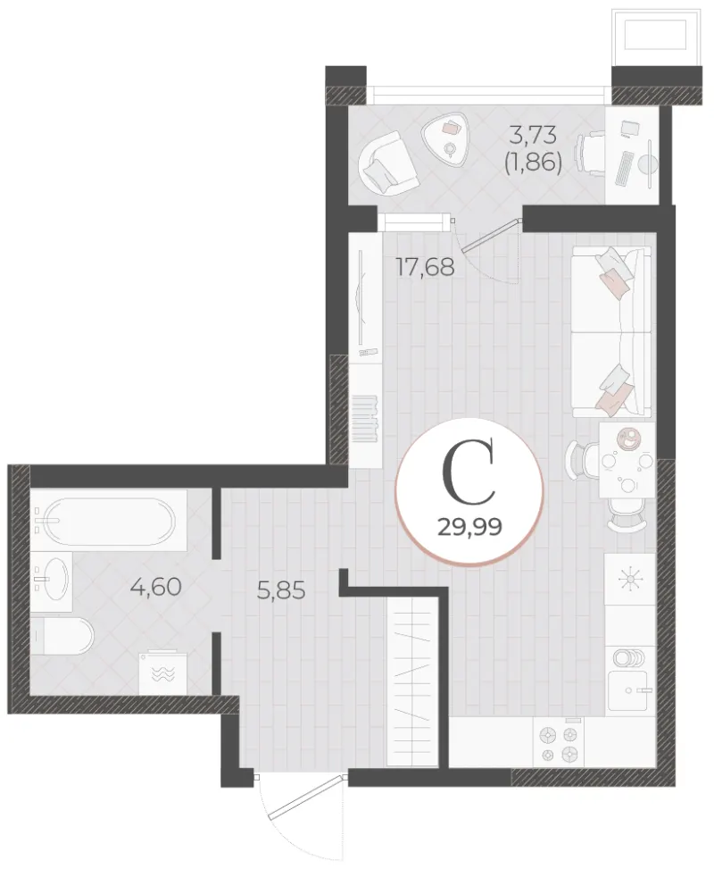 Студия 30 м²