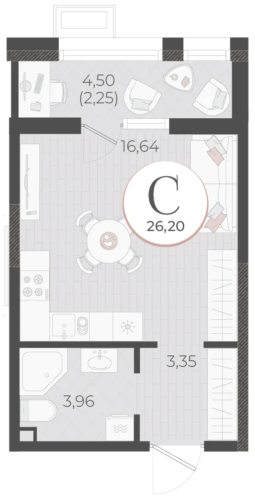 Студия 26.2 м²