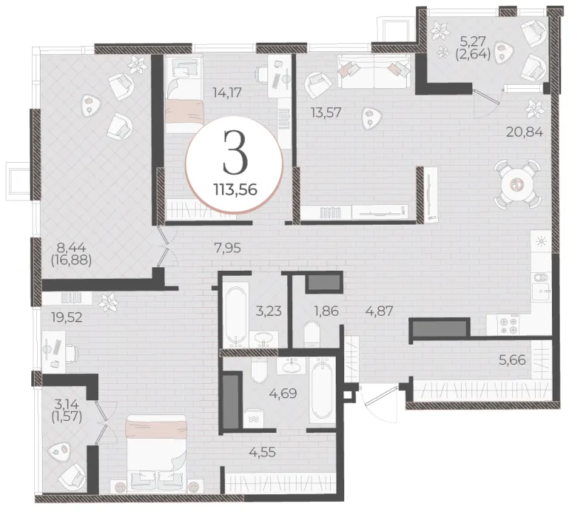 3-комн. 113.6 м²