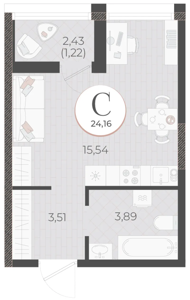 Студия 24.2 м²