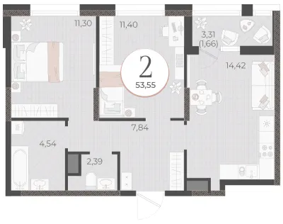 53,6 м² — планировка