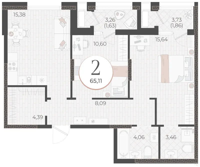 2-комн. 65.1 м²