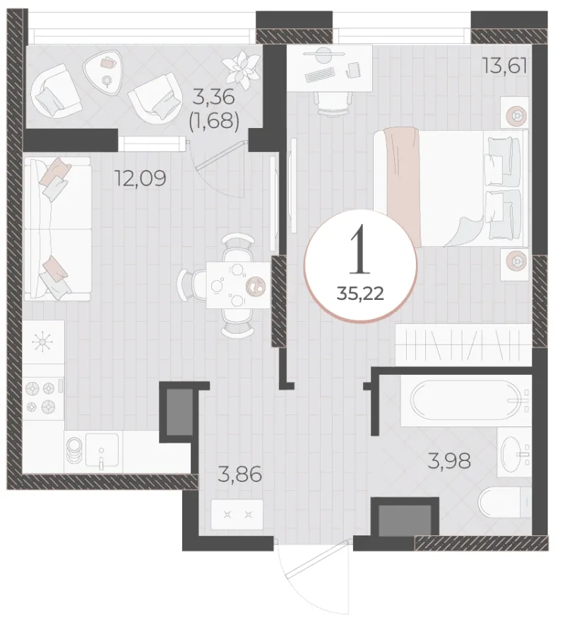 1-комн. 35.2 м²