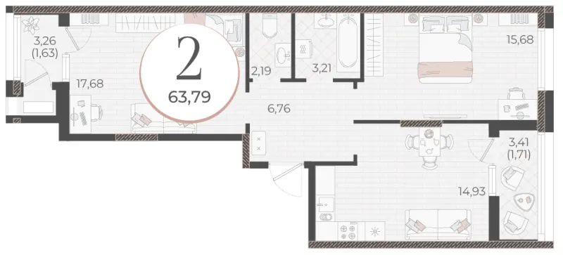 2-комн. 63.8 м²