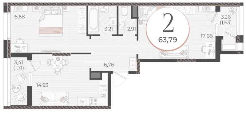 2-комн. 63.8 м²