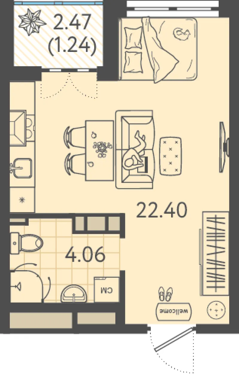 Студия 27.5 м²