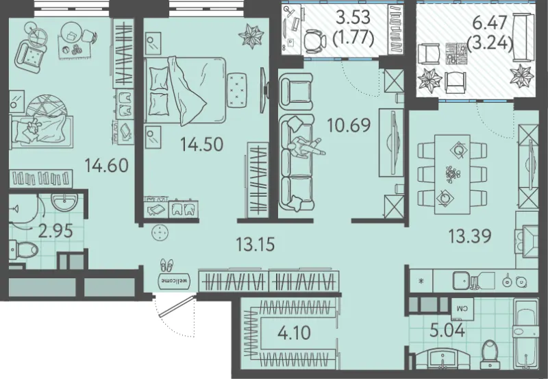 3-комн. 82.3 м²