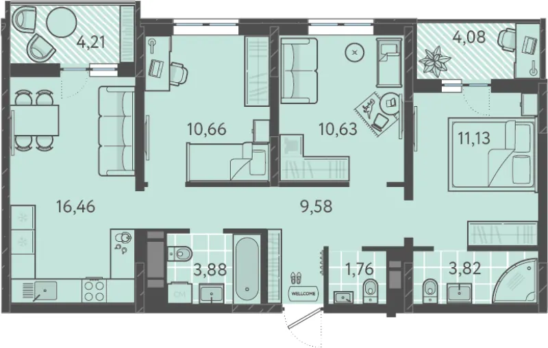 3-комн. 72.5 м²