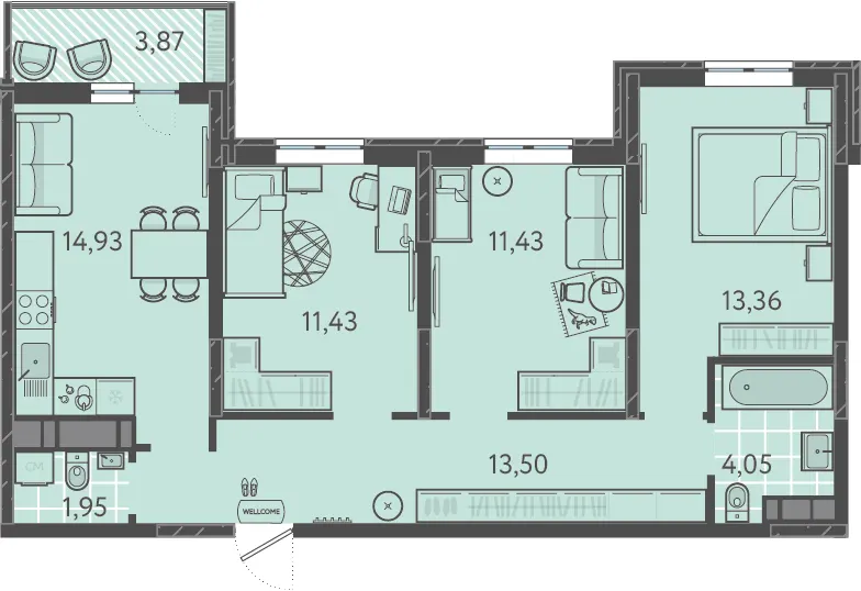 3-комн. 71.2 м²