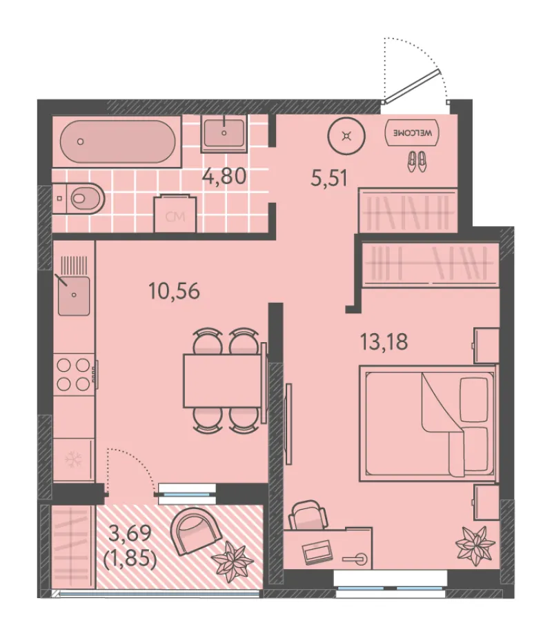 1-комн. 35.9 м²