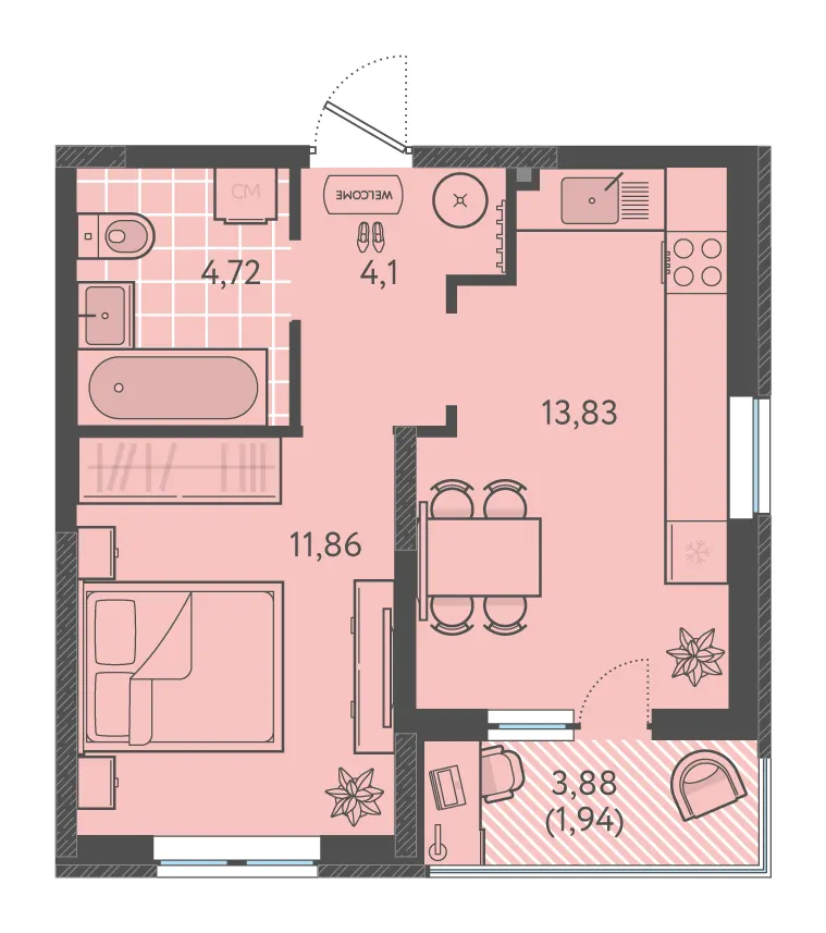 1-комн. 36.3 м²