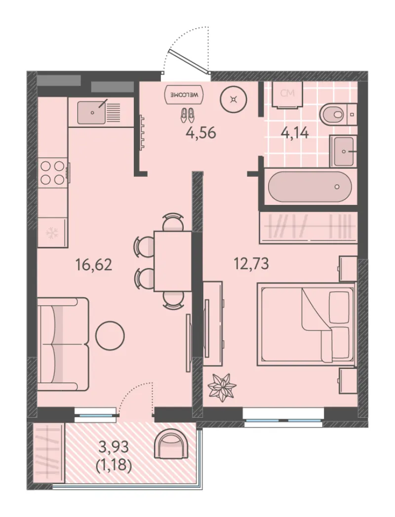 1-комн. 39.2 м²