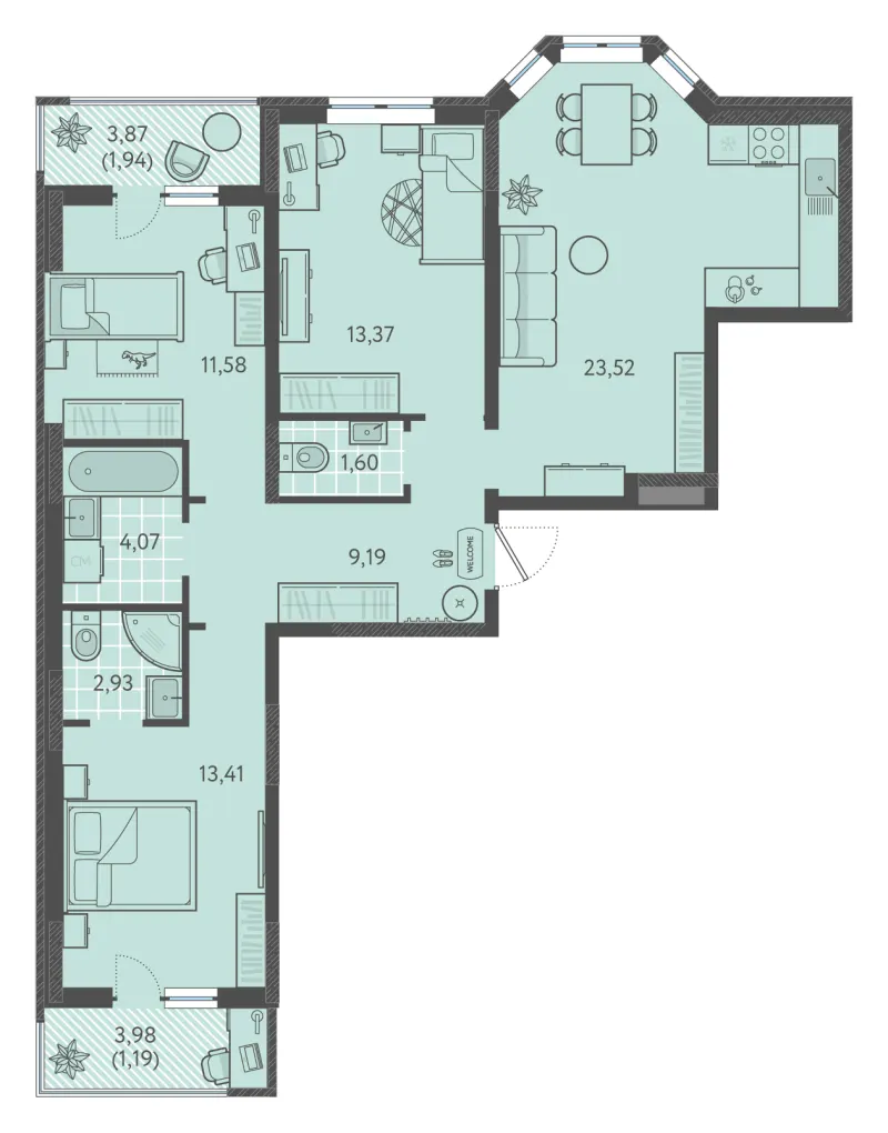 3-комн. 84.4 м²