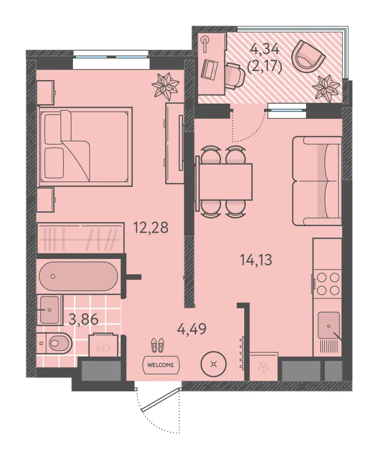 1-комн. 36.6 м²