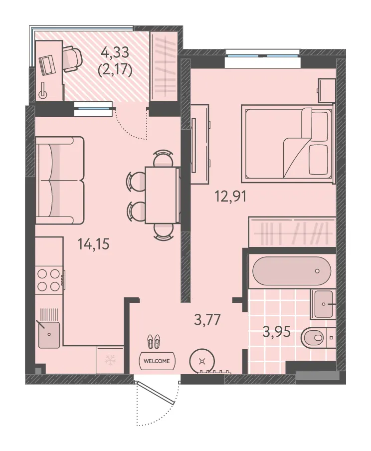 1-комн. 36.8 м²