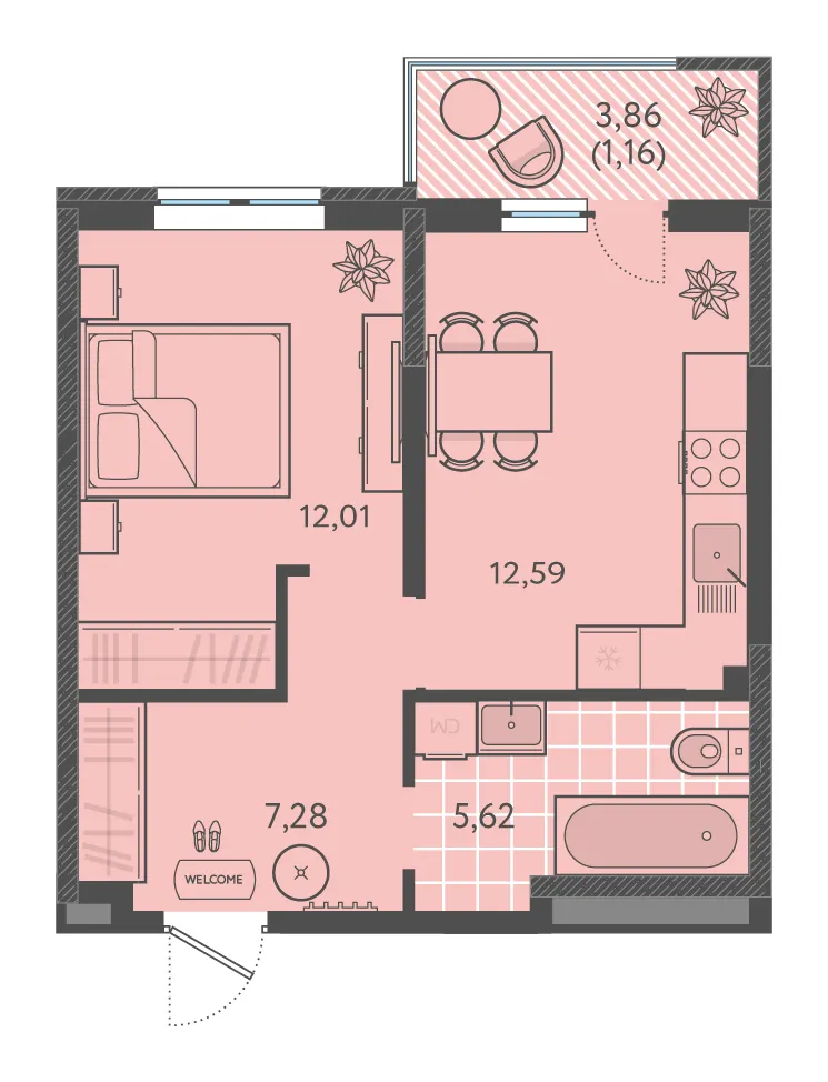 1-комн. 37.8 м²