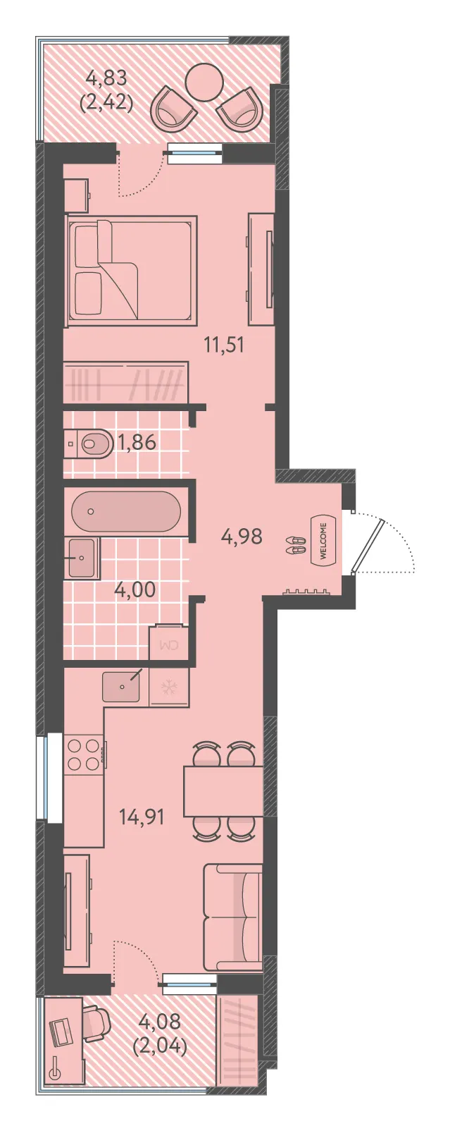 1-комн. 41.6 м²
