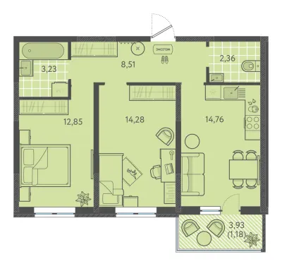 56,7 м² — планировка