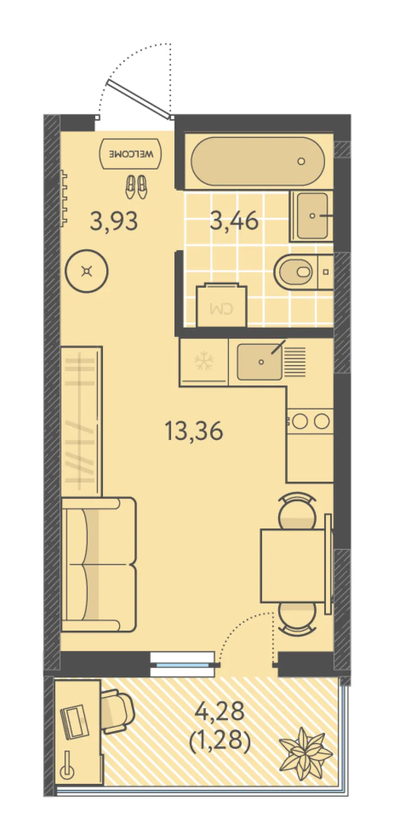 Студия 21.5 м²