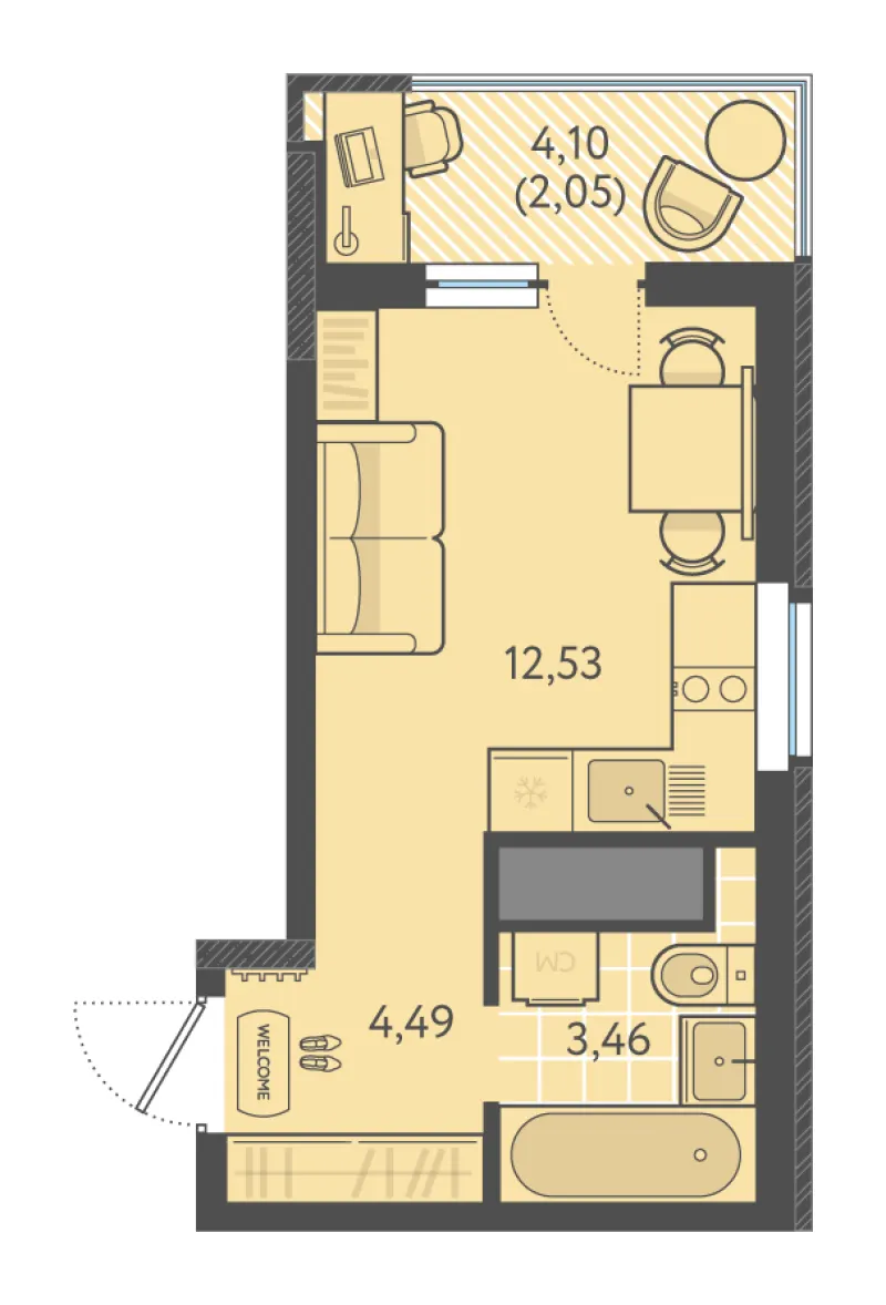 Студия 22.1 м²
