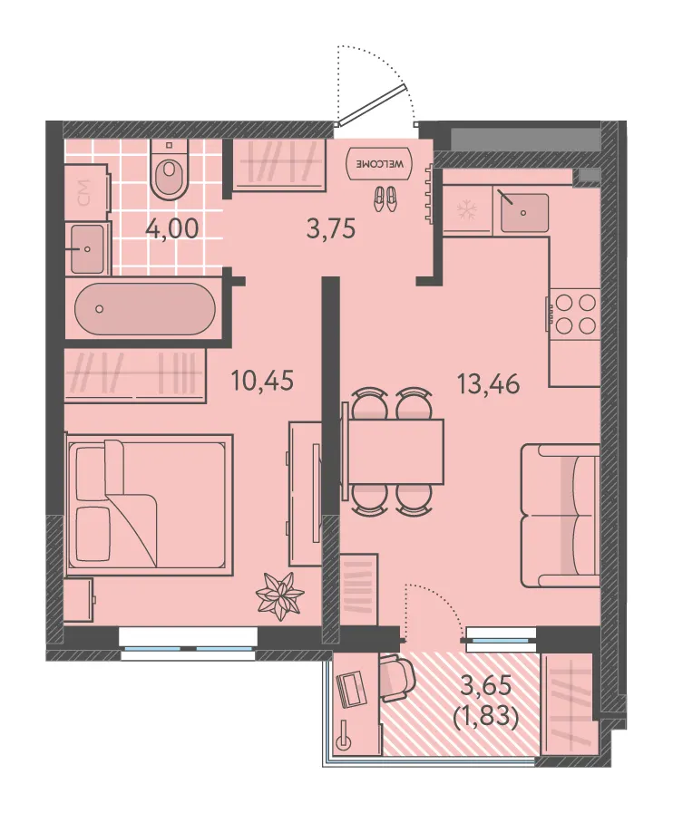 1-комн. 34.6 м²
