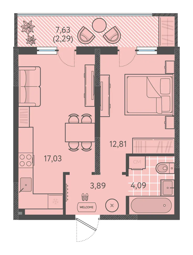 1-комн. 39.9 м²