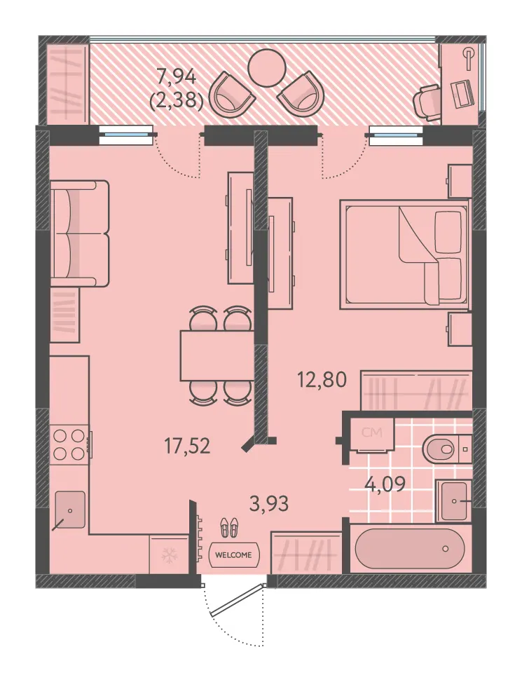 1-комн. 40.7 м²