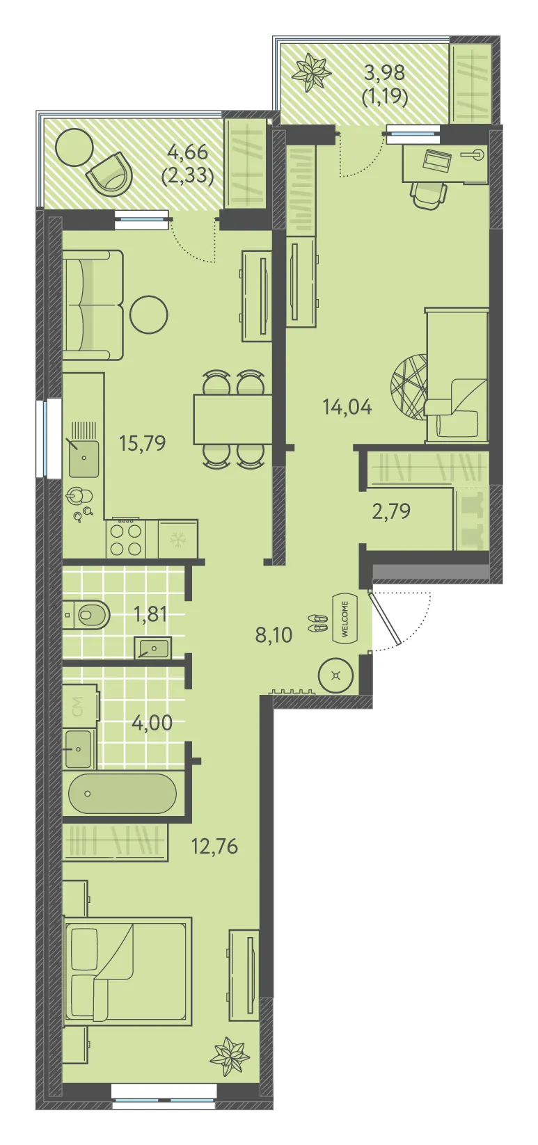 2-комн. 62.2 м²