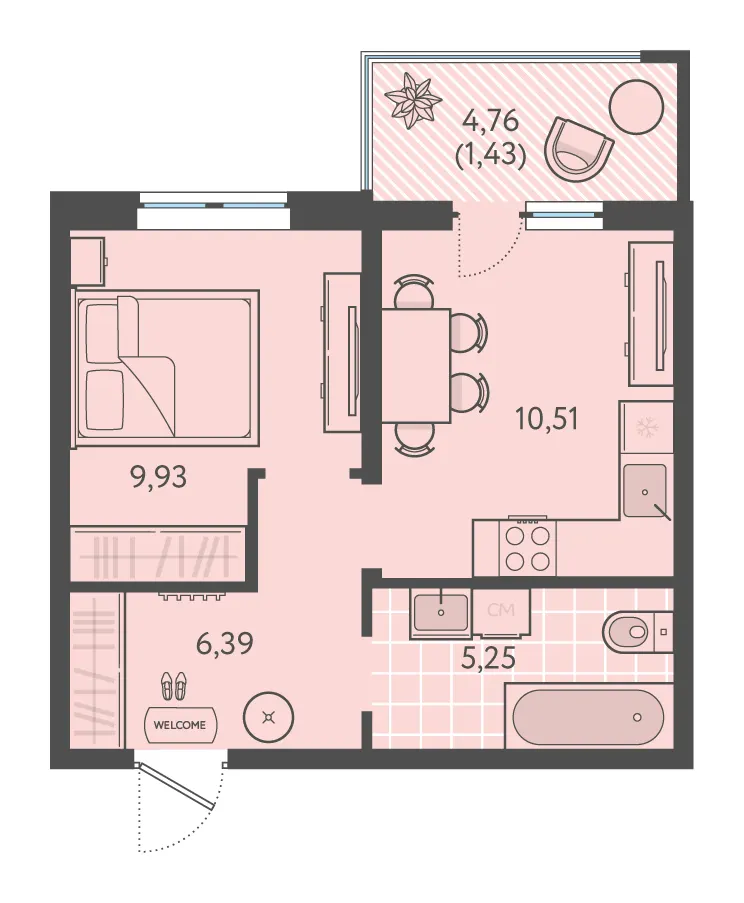 1-комн. 33.6 м²