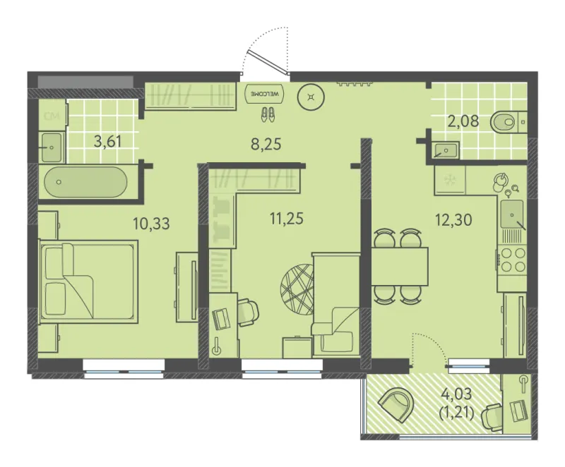 2-комн. 48.6 м²