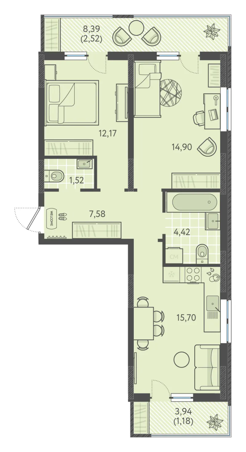 2-комн. 60.4 м²